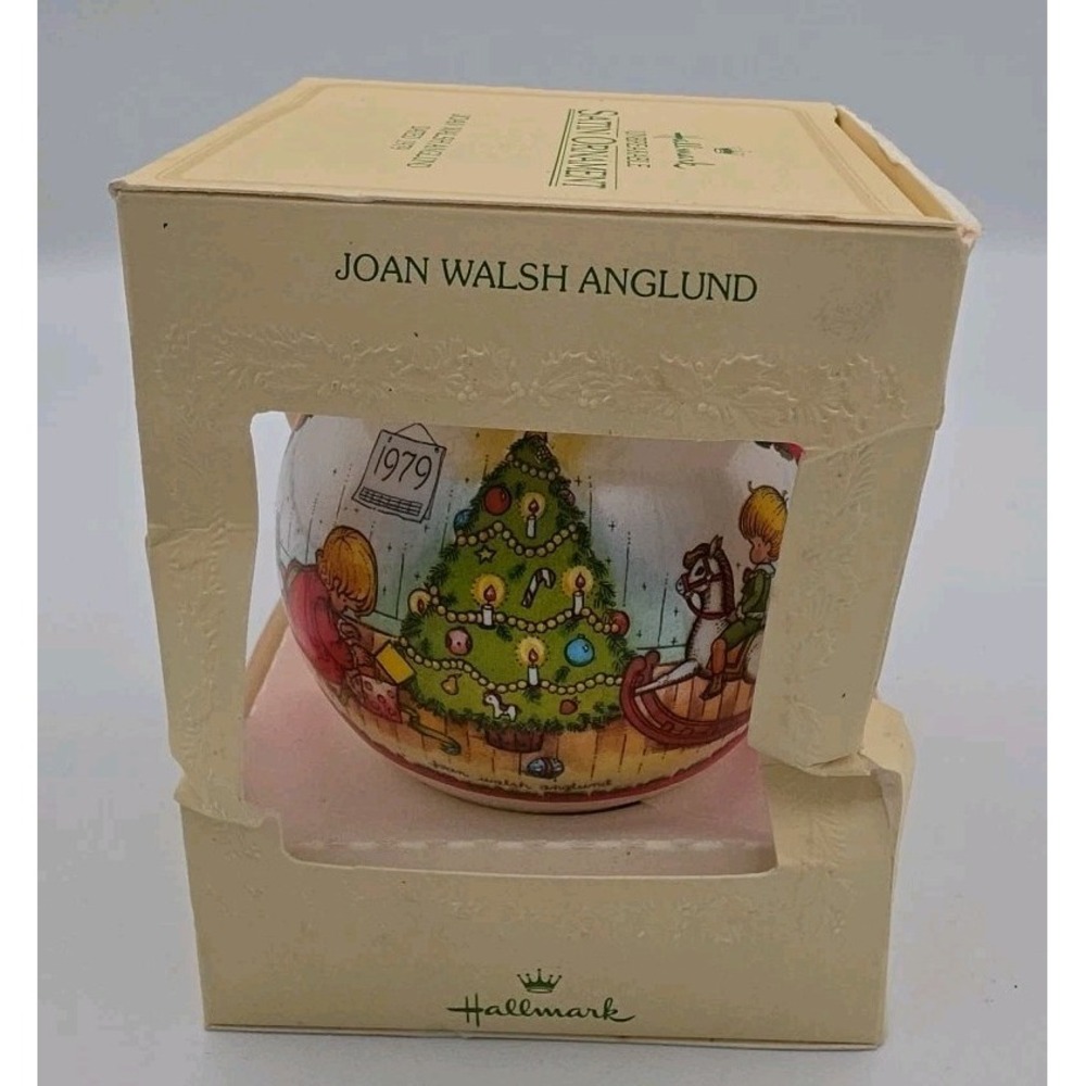 Vintage 1979 Hallmark Joan Walsh Anglund Satin Ball Christmas Ornament 4in